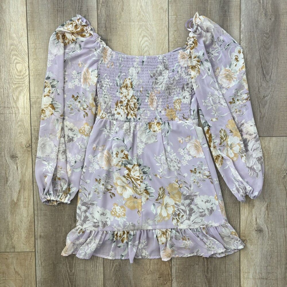 Floral Womens Mini Dress Pastel Lilac Size L Cottagecore Romantic Coquette Fairy - Picture 8 of 15